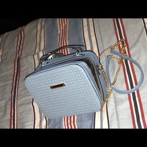 Mini Chambray Basketweave Bag w/ Gold Chain